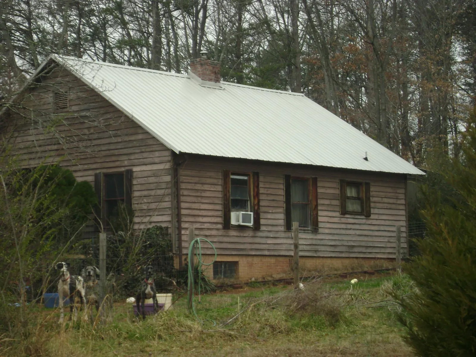 White metal roof on an old wood sided farmhouse, from a Metal Roof Installation job in Pisgah Forest